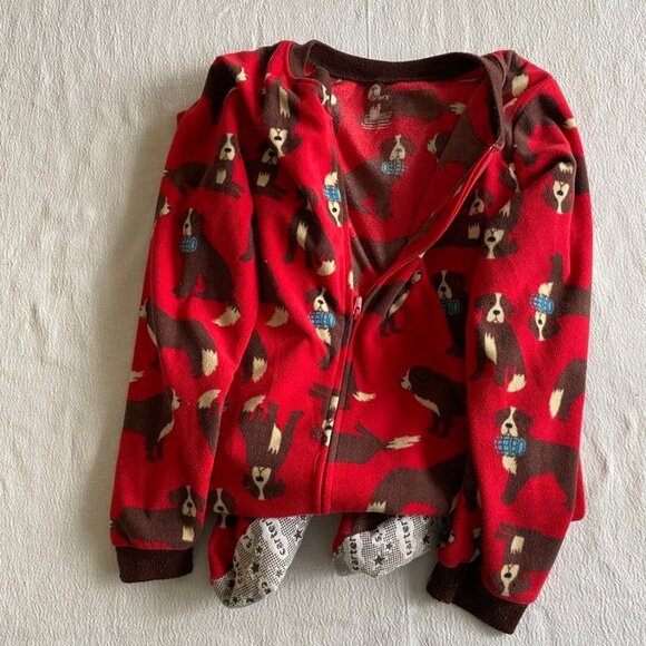 Carter's Red Brown Dog Zip Front pajamas pjs winter Union Suit Size 8 - Picture 5 of 10